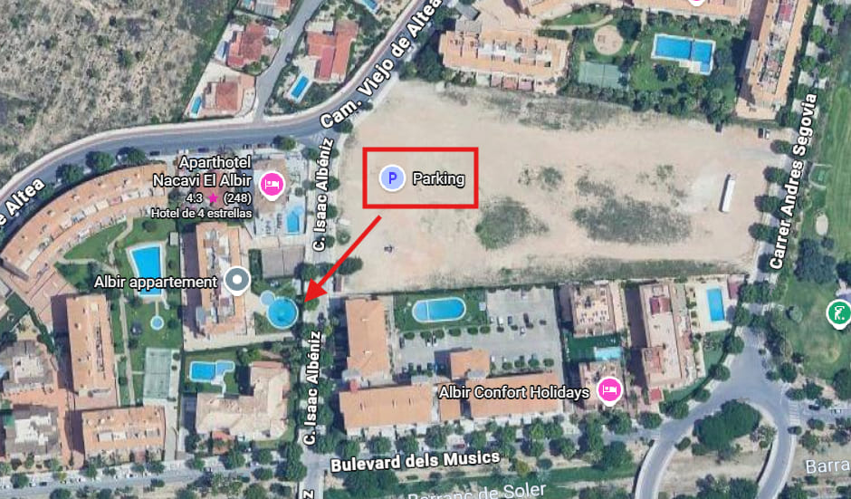 Mapa con el parking recomendado, junto al edificio